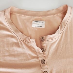 Jackson Rowe Small T-Shirt Oversized Peach Top Button Crew Neck Cholla Henley
